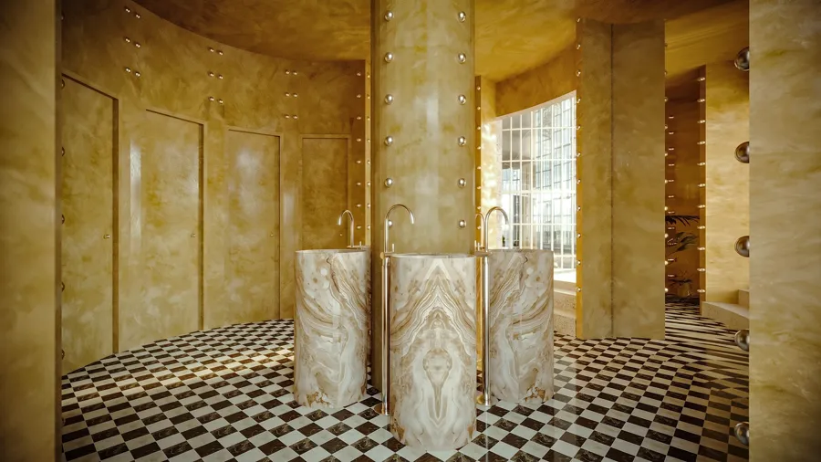 Social bathrooms in marble