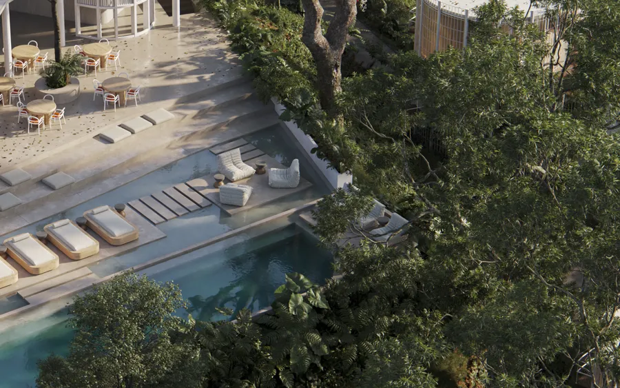 Aerial view of the main pool