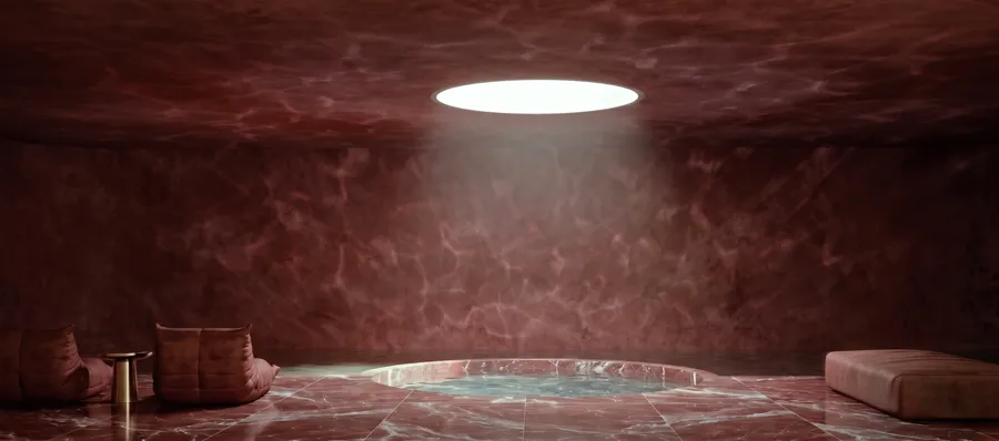 Roman pool in the spa under a skylight