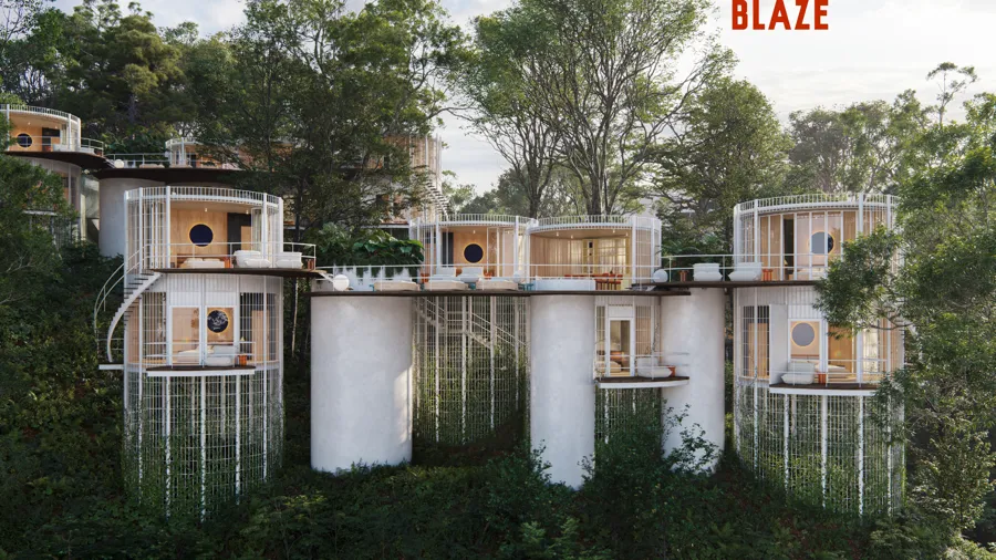 White lattice Hongos towers among the trees