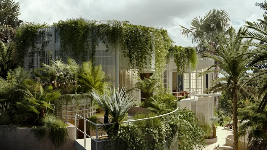 Paths between vegetation and lattice walls